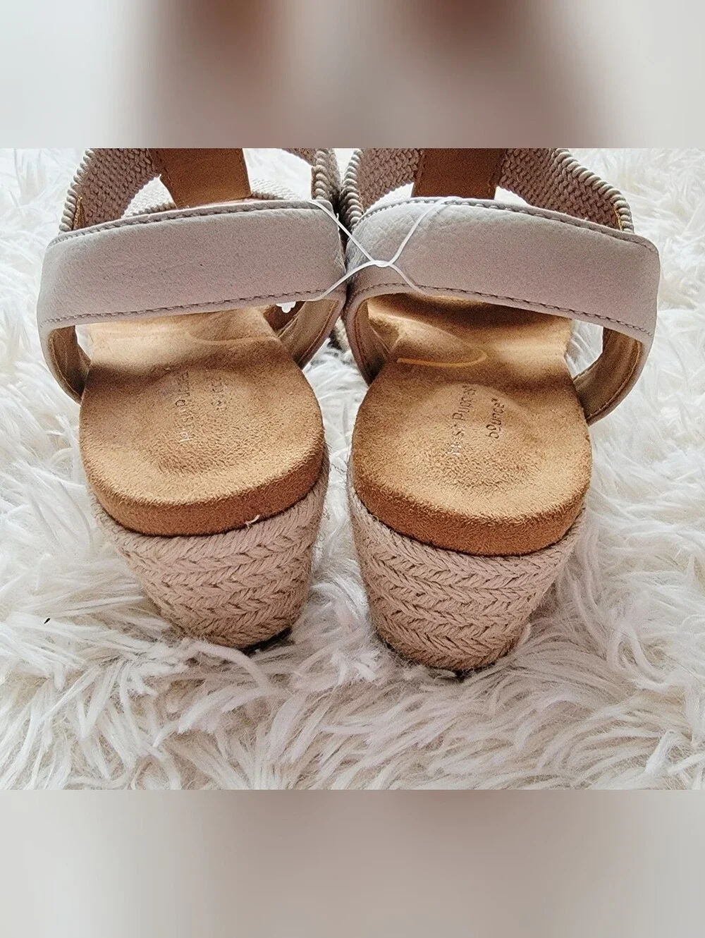 New Hush Puppies Neutral Woven T-Strap Wedge Sandals - Women